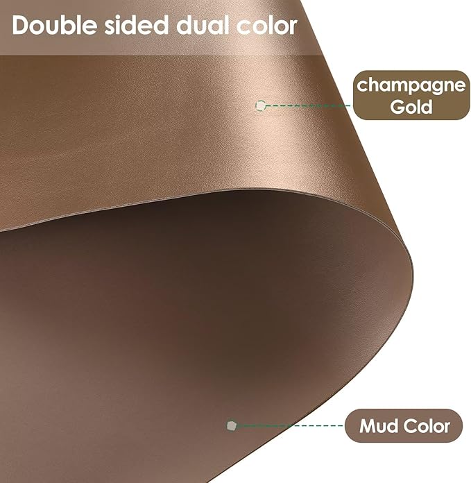 Leather Table Cover,1.8mm Thick,12x45 Inch Desk Cover,Dresser Cover Top,Dresser Protector Top,Dresser Cover,End Table Cover.(Mud Color+Champagne Gold,12x45)
