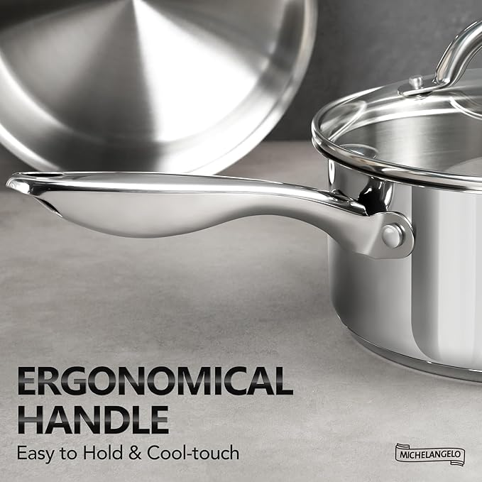 MICHELANGELO Saucepan Set 6pc, Triply Stainless Steel Sauce Pan with Lids 1QT & 2QT &3QT, Kitchen Cooking Pot for Home Use, Dishwasher Safe & Induction Compatible