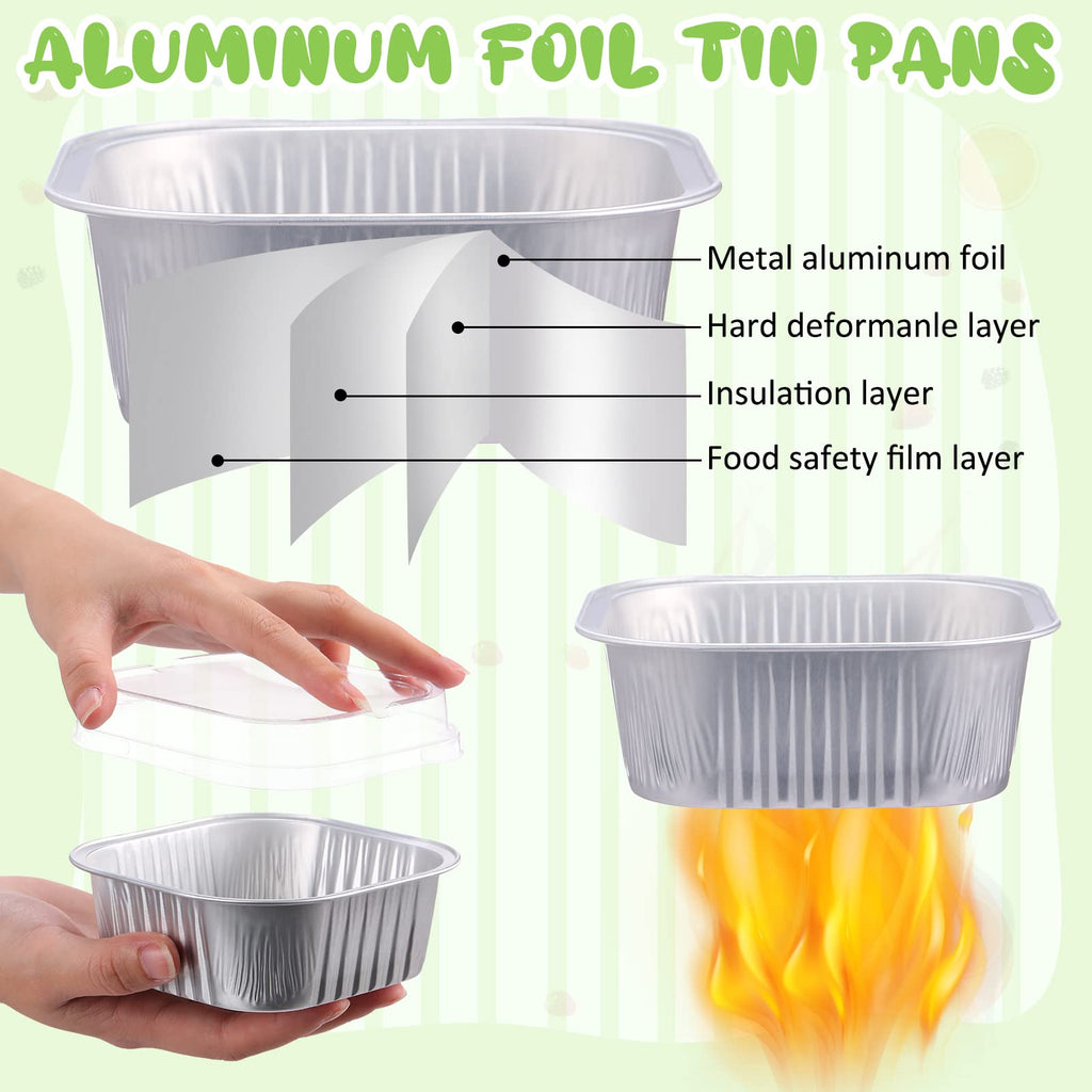 Aoriher 150 Pcs 10 oz Mini Cake Pans with Lids Aluminum Foil Baking Cup Disposable Square 4 x 4 Large Baking Tin, Muffin Pan Cheesecake Kitchen Brownie Pudding Desserts Holder(Silver)