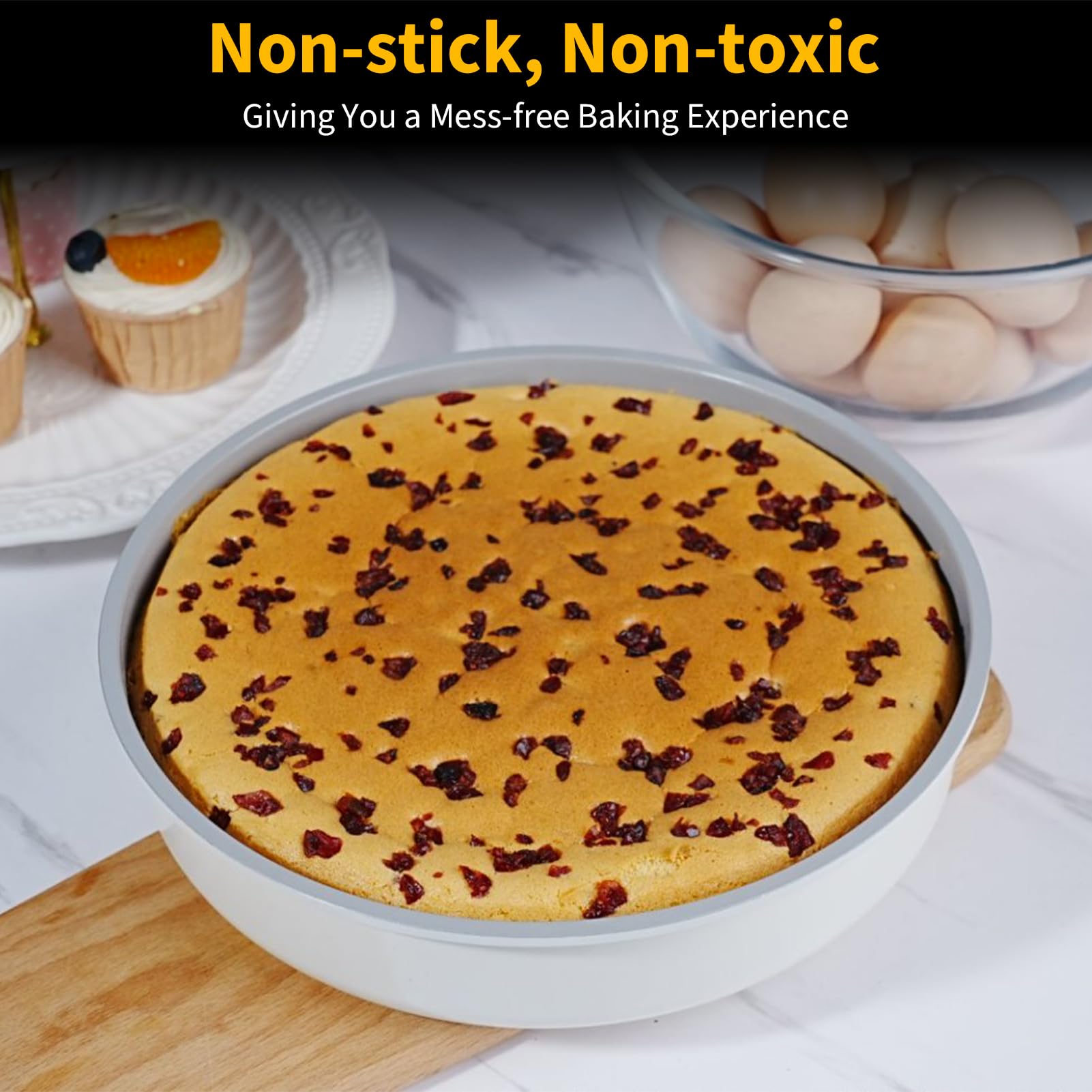 INSETFY 9.5 Inch Round Cake Pan,Cast Aluminum Bakeware Ceramic Nonstick for Cake Baking,Oven and Dishwasher Safe(Beige)