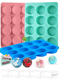 3 Pcs Round Chocolate Cookie Molds Set,12-Cavity Silicone Mold with 30 Clear Treat Boxes, Round Baking Mold for Candy, Mini Cake, Individually Wrapped Cakesicle Party Favor Packaging