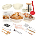 Sourdough Starter Kit, 26PCS Sourdough Bread Baking Supplies, Including a Sourdough Starter Jar (34OZ), Silicone Banneton Bread Proofing Basket Set of 2 (Yellow wood, Oversized glass mouth)