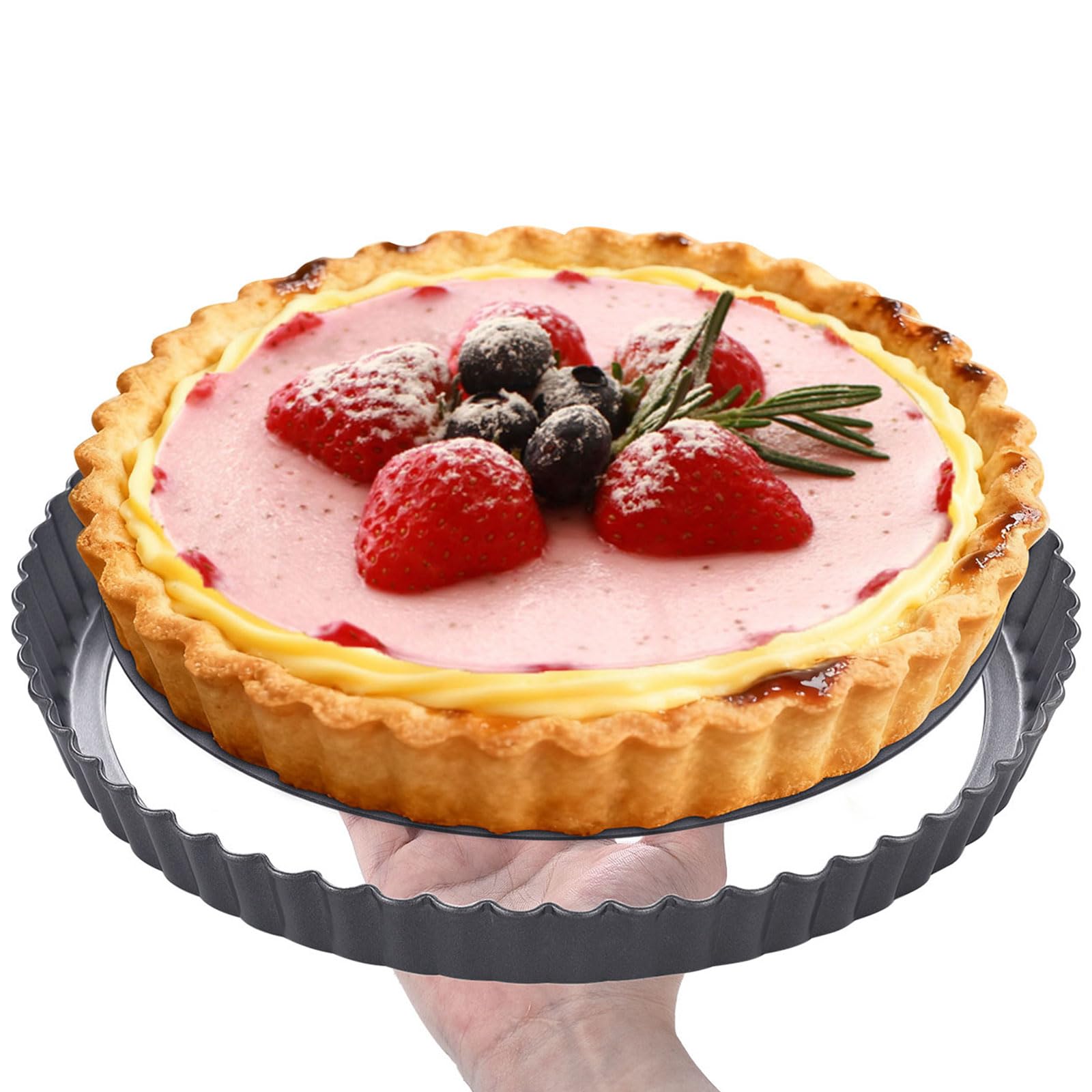 KUAYB 10 Inch Nonstick Tart Pan with Removable Bottom, Carbon Steel Quiche and Pie Pan- 1.1-Inch Depth, Fluted Edges for Baking Tarts, Quiches, Mousse Cakes, and Desserts