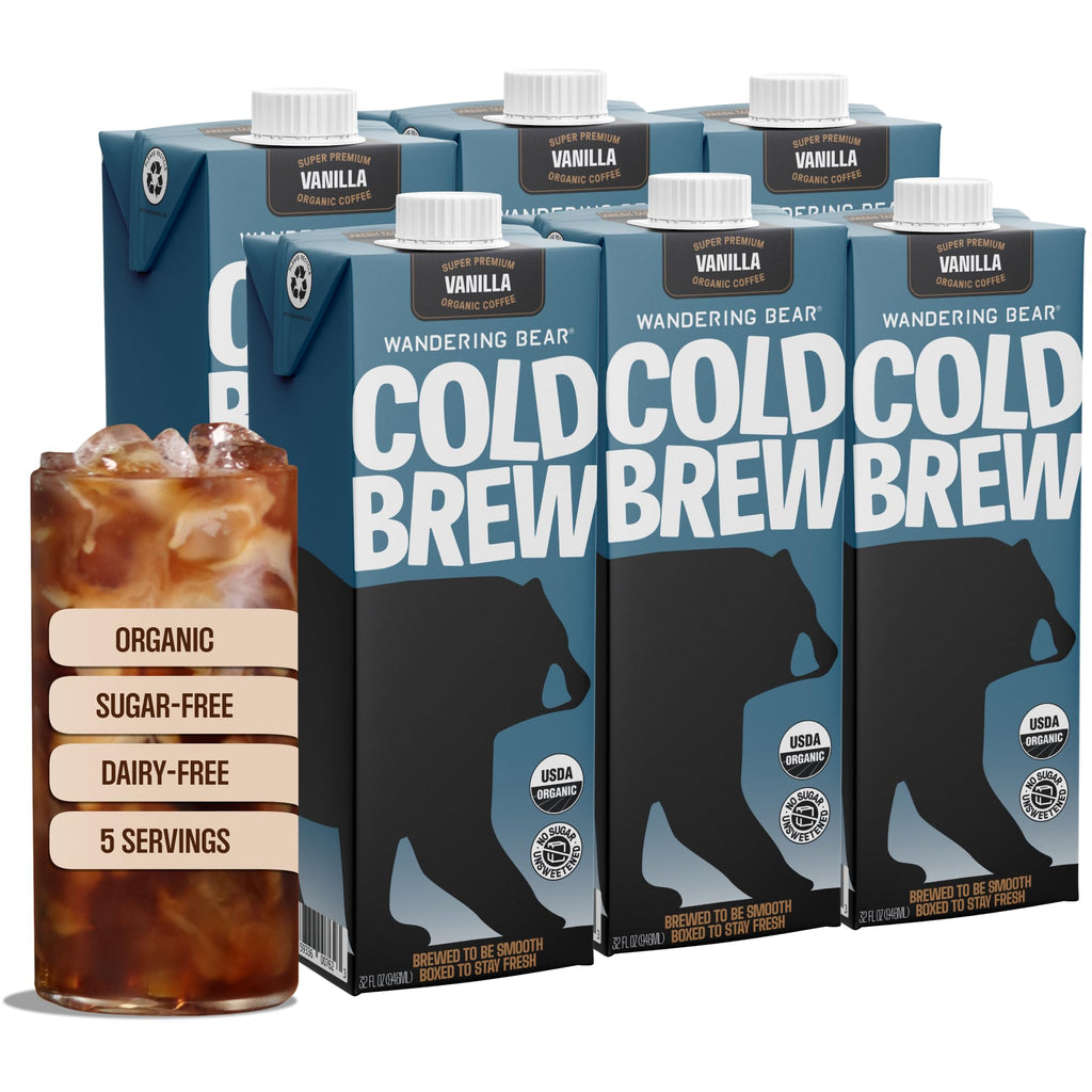 Wandering Bear Organic Vanilla Cold Brew Coffee - 32 fl oz, 6 Pack
