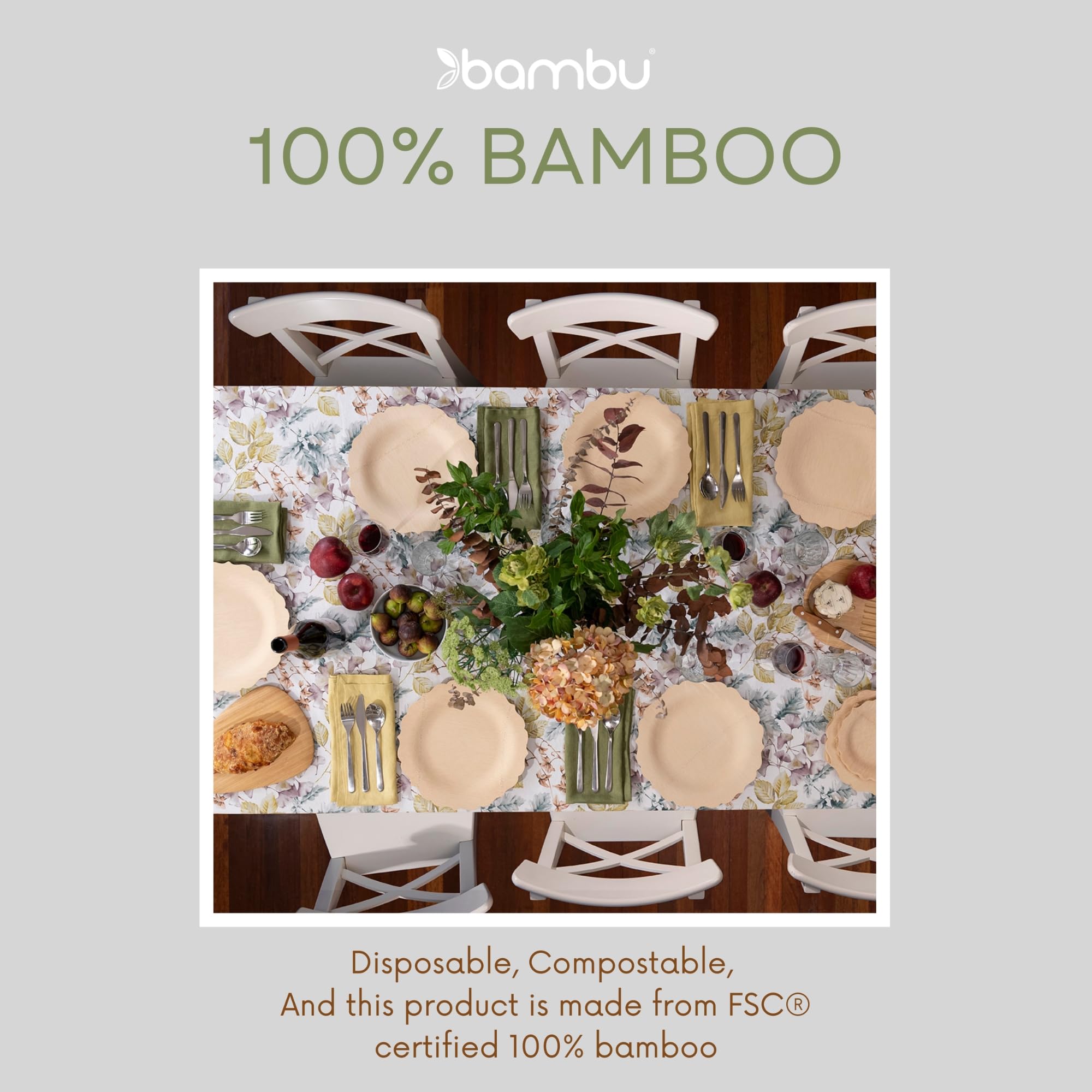 Bambu Pack of 8-7 Inch Disposable Bamboo Plates Fancy, Biodegradable Eco Friendly Products, Bamboo Disposable Plates for Events, Compostable Plates