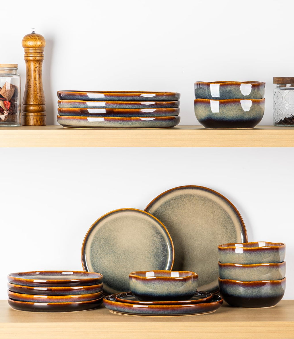 TheTerra Ceramic Dinnerware Set for 4, 12-Piece Plates and Bowls Set