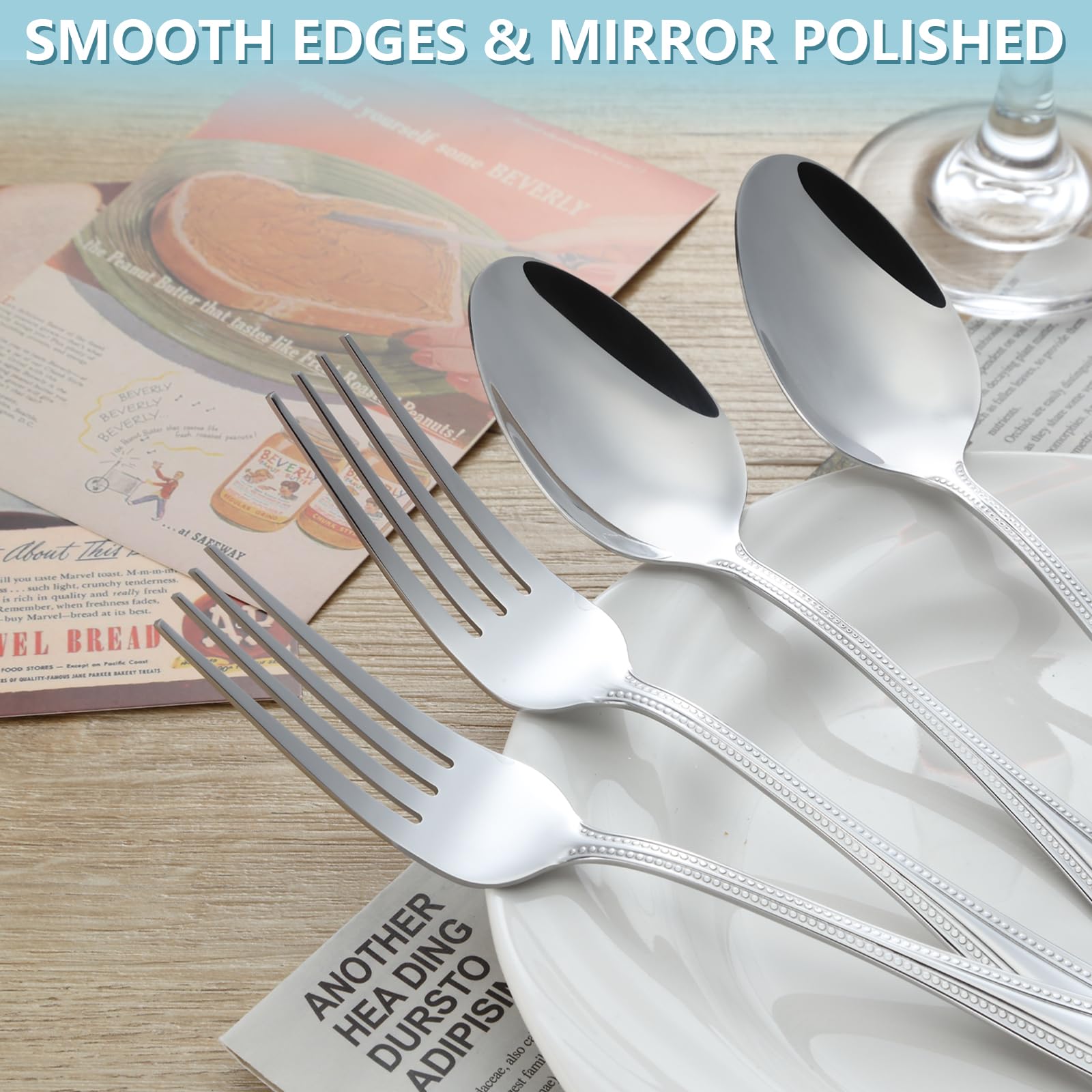 Gymdin 24 PCS Spoons and Forks Set, Food Grade Stainless Steel with Pearl Dot Design Handle Silverware Set, Mirror Polished Dishwasher Safe, Silverware Forks and Spoons for Home or Restaurant