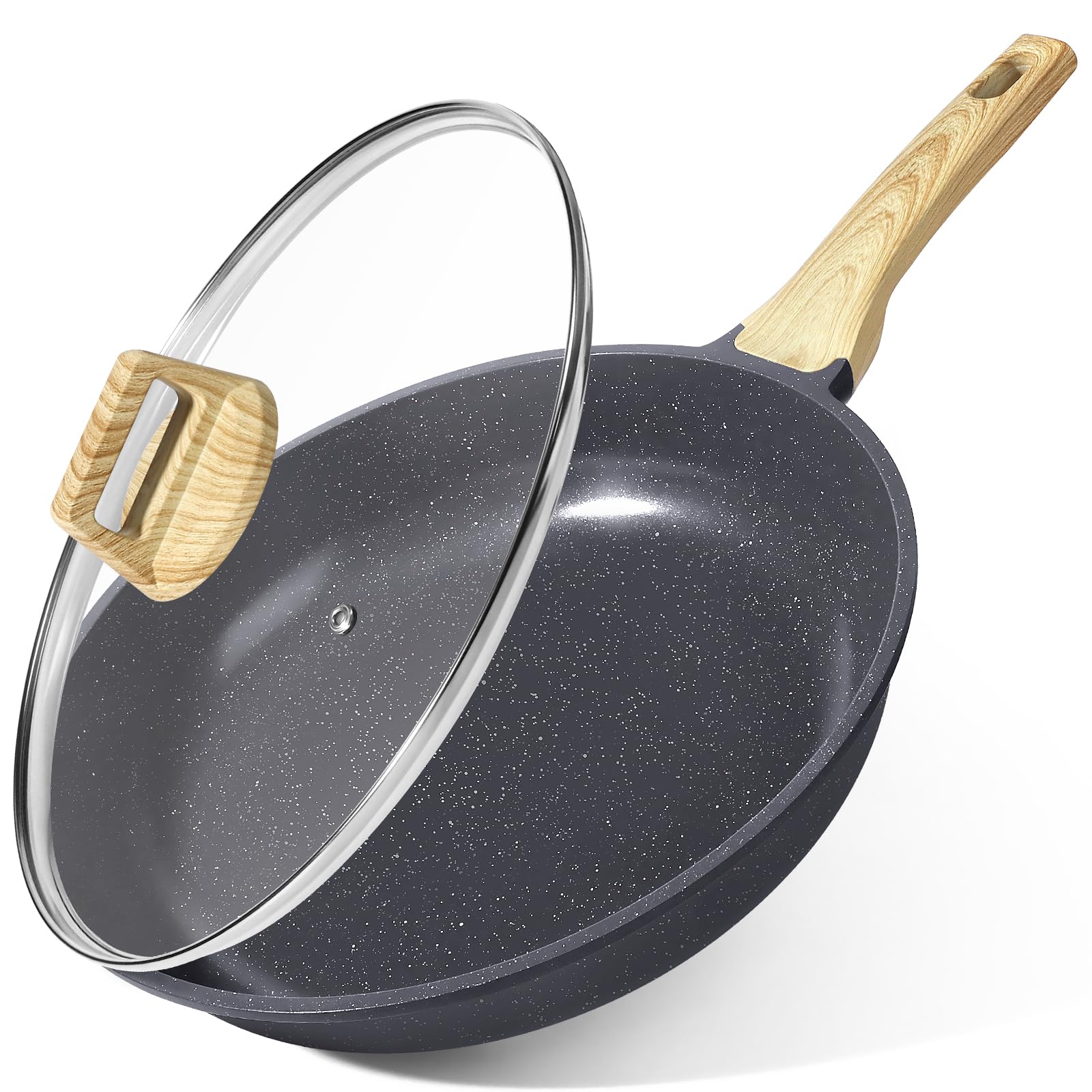GiPP Ceramic Nonstick Frying Pan with Lid - 10" Healthy Non-Toxic Non Stick Skillet Omelette Pans, Induction Compatible Chef Pan, PFAS & PFOA-Free, Dishwasher Safe, Stay Cool Handles