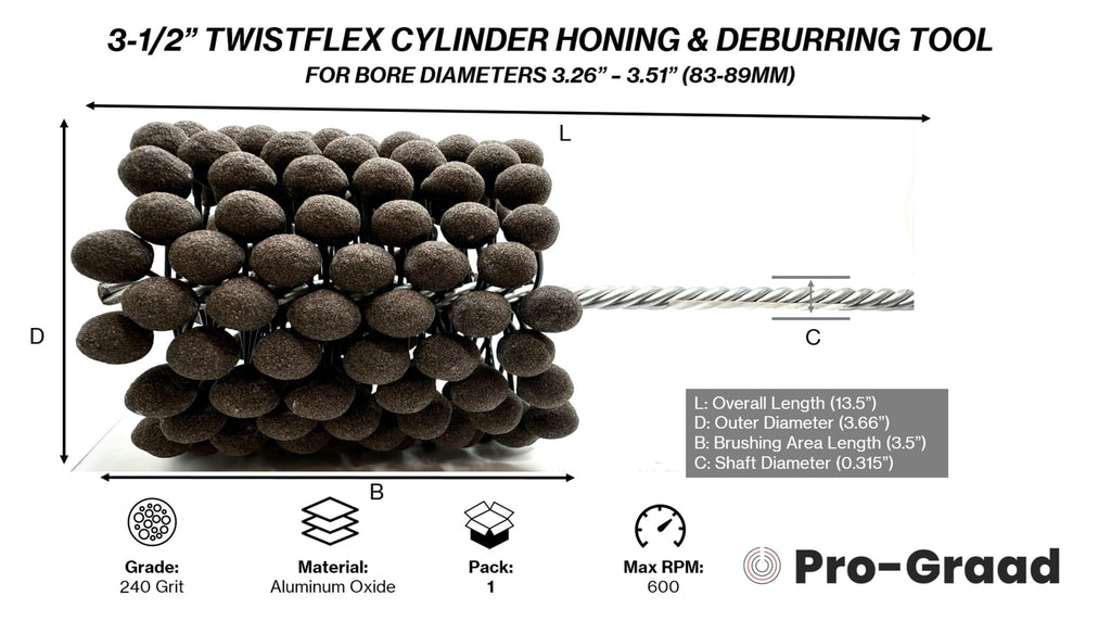 3-1/2" 240 Aluminum Oxide TwistFlex Cylinder Hone for 3.26"- 3.51" Bores