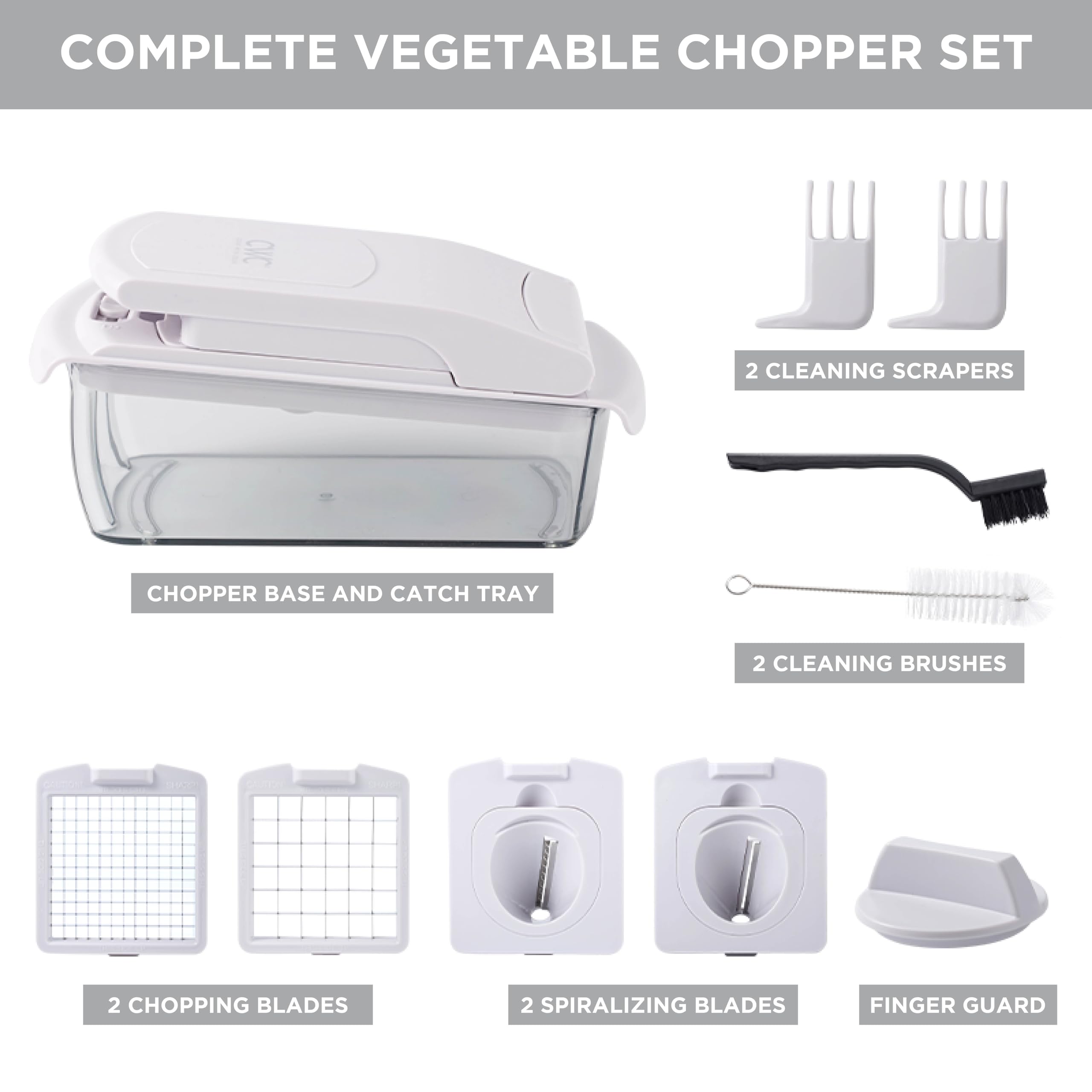 Cook with Color Vegetable Chopper - Multifunctional 11 in 1 Vegetable Chopper with Container - Food Chopper to Dice, Chop, Slice, Julienne and Spiralize, Gray
