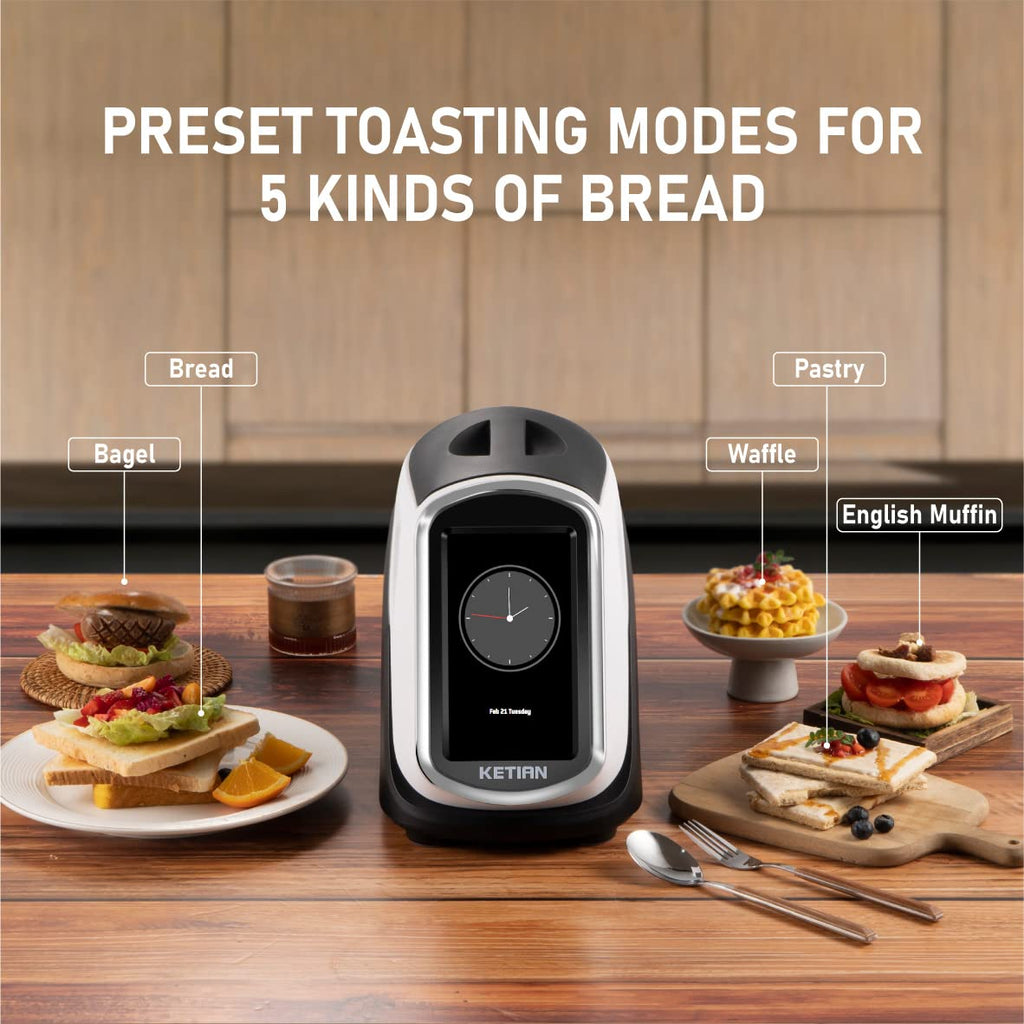 2 Slice Touchscreen Toaster,2 Wide Slots,Smart Bread Toaster for Bagel English Muffins Toast Pastry Waffles Bread, Customize Toasting Time,Have a Quick Look,120V 1400W