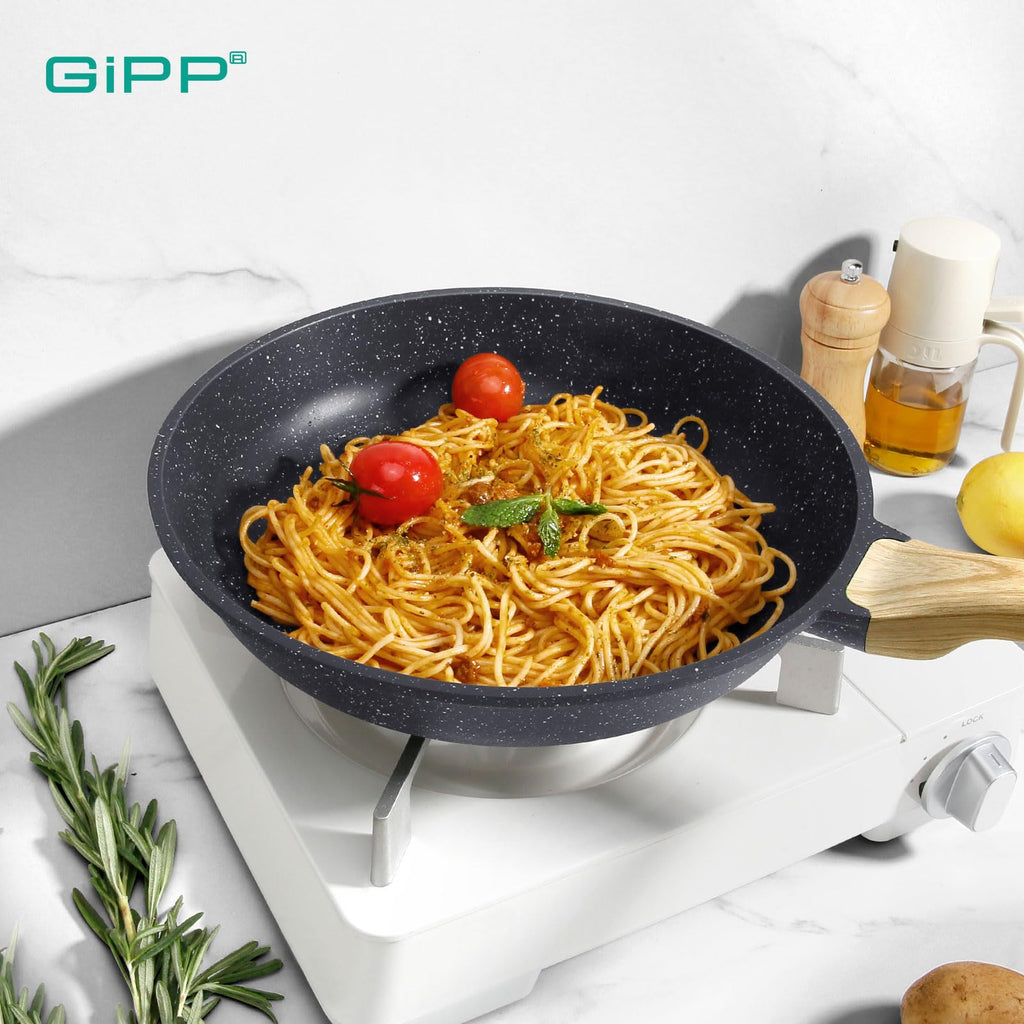 GiPP Nonstick Frying Pan Skillet - 11" Grey Granite Non Stick Pans, Omelette Pan with Heat-Resistant Handle, Compatible with All Stovetops, PFOA Free