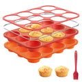 Bongpuda Silicone Muffin Pan with Metal Reinforced Frame,2 Pcs 2.9" Regular Size 12 Cups Egg Bite Mold,Non-Stick,Easy Release,For Egg Muffins, Cupcakes, Large Muffins,Cheesecakes(Orange + Red)