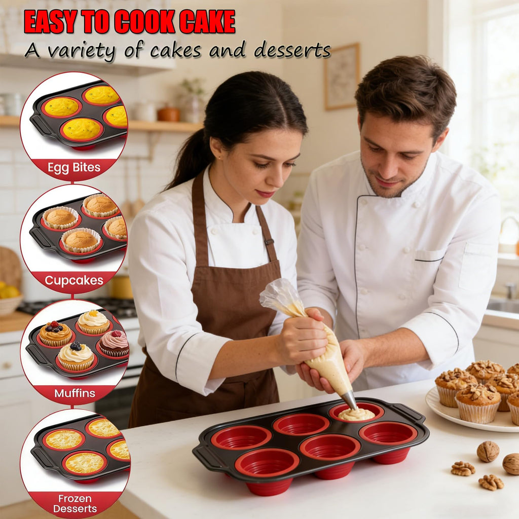 YiYeraio Muffin Pan, 6-Cup Nonstick Silicone Muffin Pans for Baking, Food-Grade Cupcake Pan for Oven, Microwave, Dishwasher Safe, BPA-Free Silicone Baking Mold for Muffins, Cupcakes, Egg Muffins