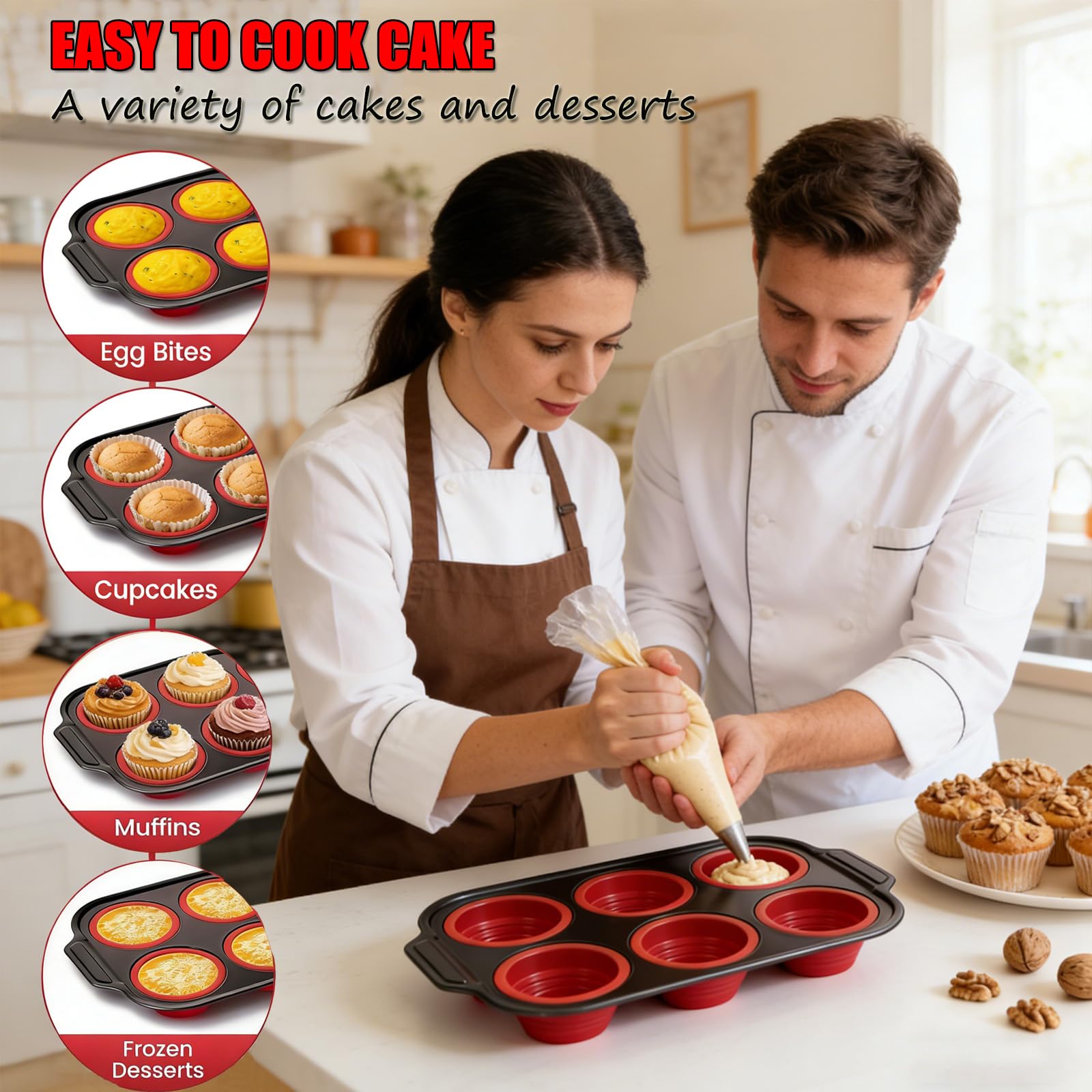 YiYeraio Muffin Pan, 6-Cup Nonstick Silicone Muffin Pans for Baking, Food-Grade Cupcake Pan for Oven, Microwave, Dishwasher Safe, BPA-Free Silicone Baking Mold for Muffins, Cupcakes, Egg Muffins