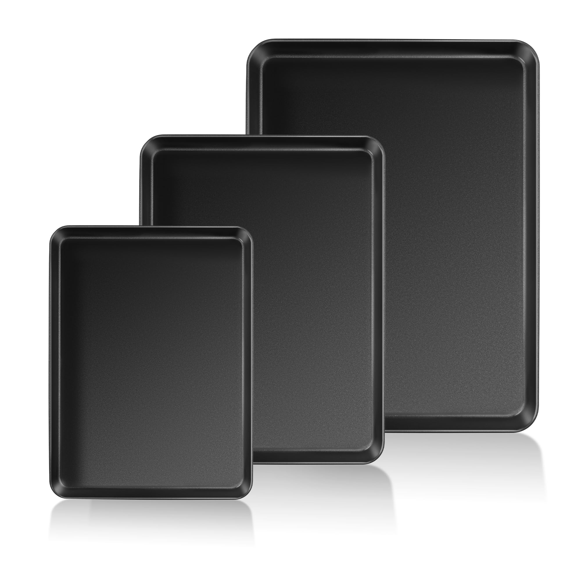 E-far Cookie Baking Sheet Set of 3, Nonstick Metal Sheets Pans Jellyroll Trays for Oven, Large/Medium/Small (16/12.4/10.4”) No-toxic Rectangle Bakeware for Baking Cake Bread, Easy Clean