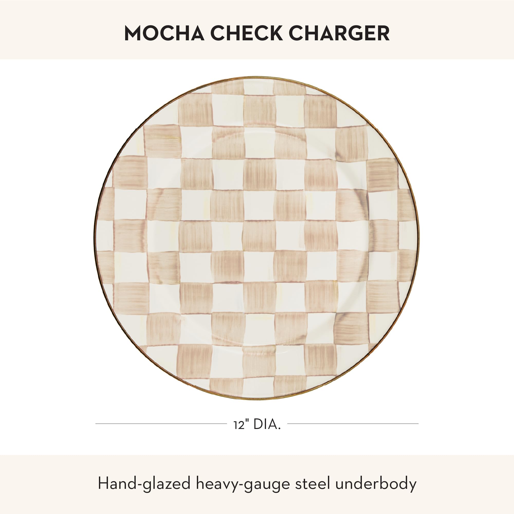 MACKENZIE-CHILDS Enamel Charger Plate, Brown-and-White Mocha Check