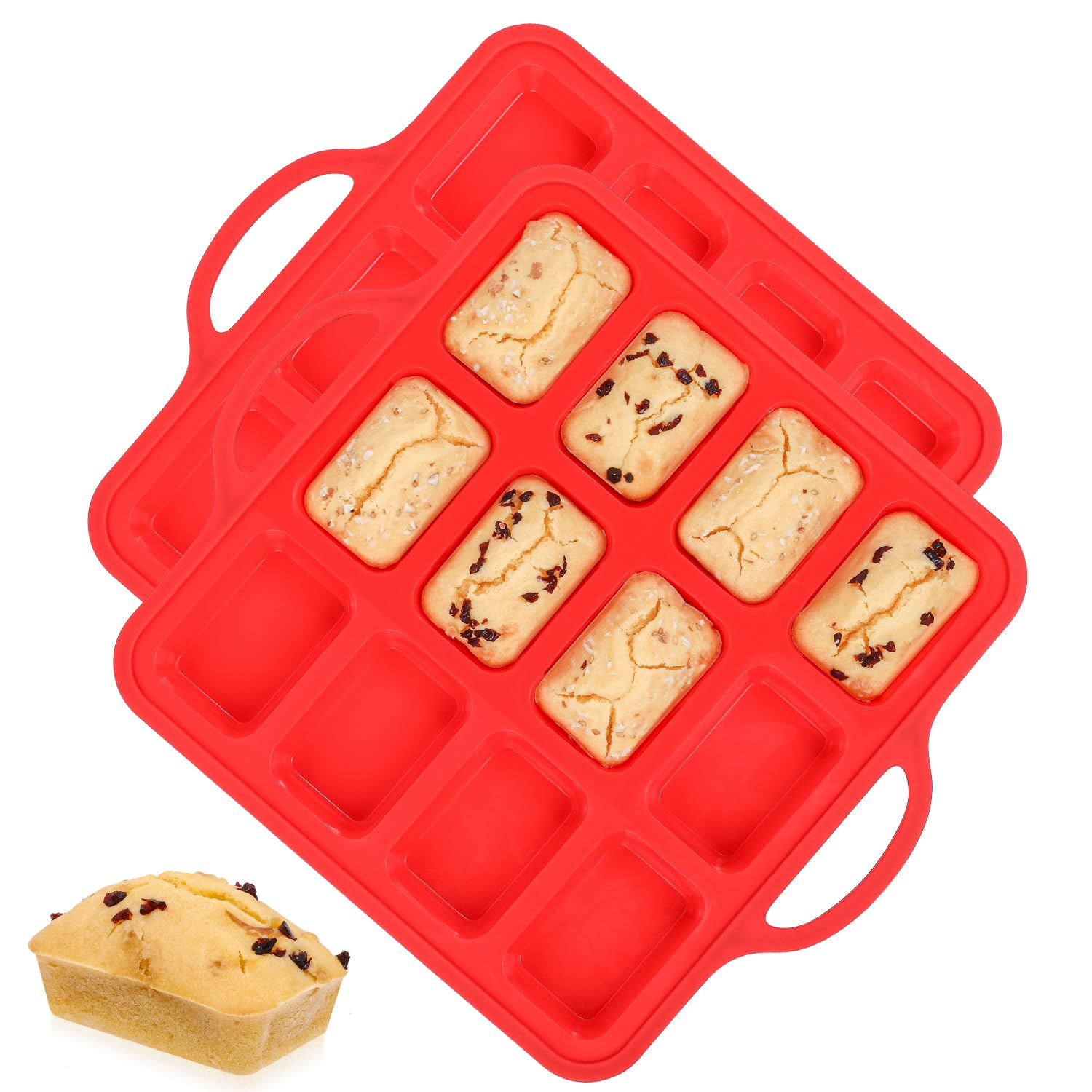 Silicone Mini Loaf Pan, 12 Cavities Metal Reinforced Frame Nonstick Food Grade for Baking Mini Bread, Brownie, Cornbread, Cheesecake and Chocolate (2 Pack)