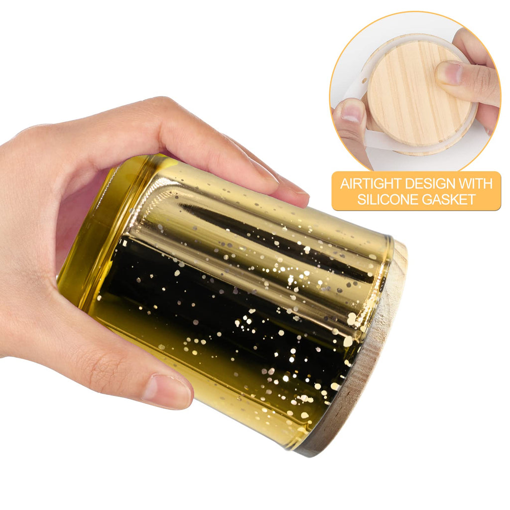SHOWIN Thick Candle Jars for Making Candles 16 Pcs, 7 OZ Empty Jars with Wood Lids for Candle Making, Sample Container, Gold