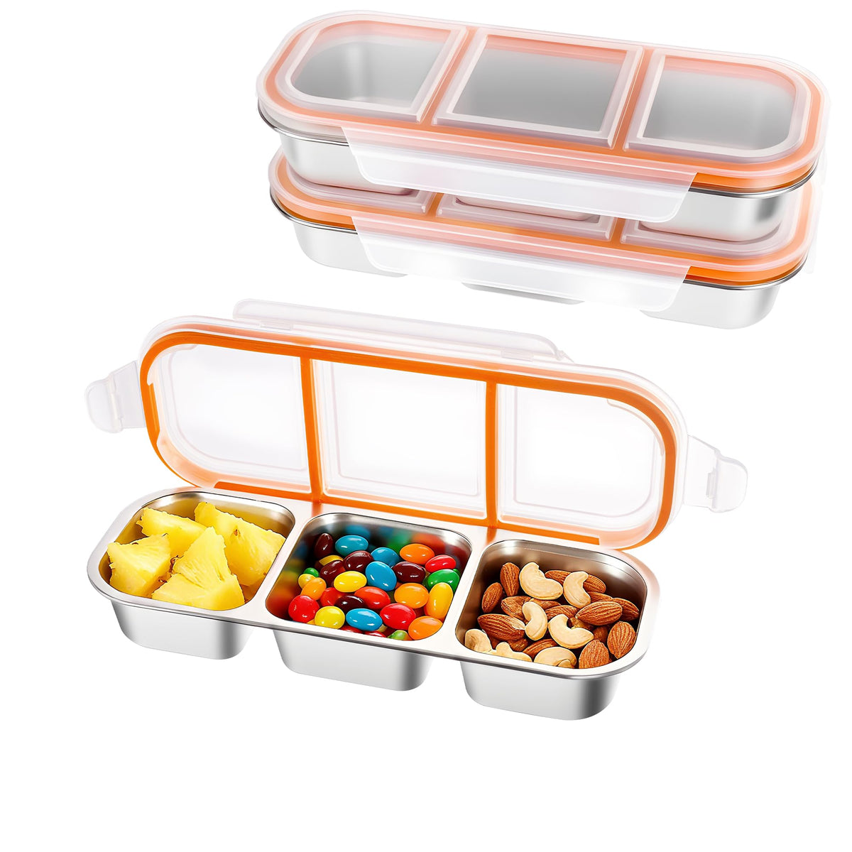 Bandesun Stainless Steel Snack Containers for Kids & Adults, 3 Pack Leek Proof Metal Bento Lunch Box with with lids, Lunchable Containers for Travel, School, Home - Stackable Bento Snack Box