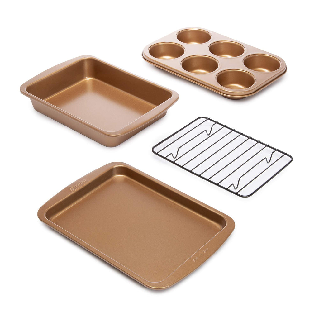 Ecolution Non-Stick Toaster Oven Bakeware Set, 4 Piece, Carbon Steel, Easy to Clean and Perfect for Single Servings, Copper
