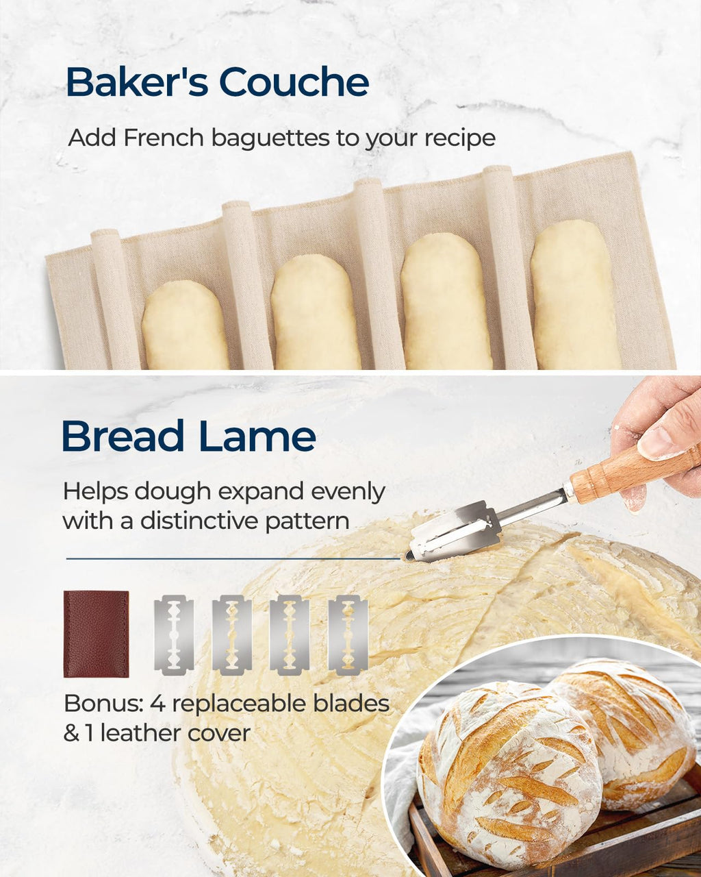 Clearance Final Stock - Lorzon Banneton Bread Proofing Basket Gift Set of 2 (10" Round & Oval Rattan) - Sourdough Bread Baking Supplies Making Tools with Bakers Couche & Sourdough Starter Kit