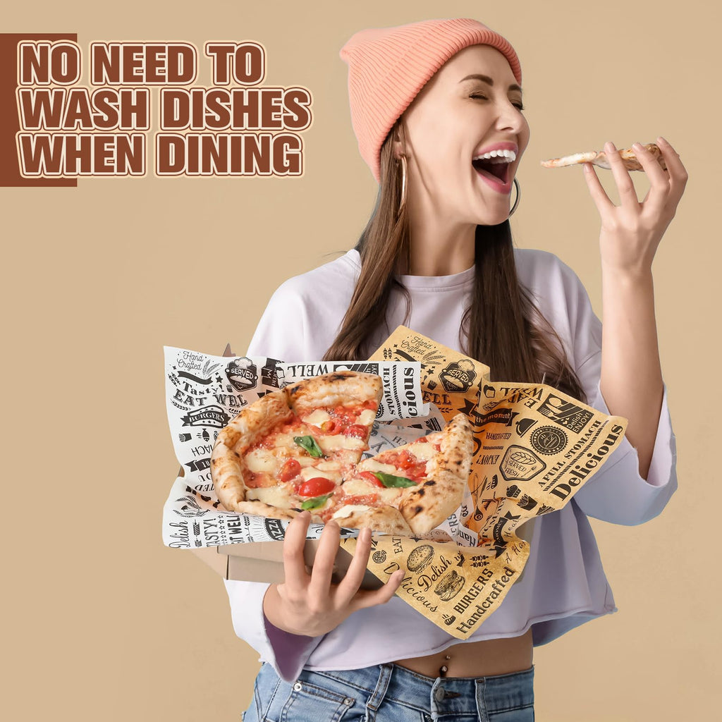1400 Pcs 12 x 12 Inch Deli Wax Paper Sheets Grease Resistant Tray Basket Liners Newsprint Paper Water and Grease Proof Sandwich Wrapping Square Hot Dog Wrappers for Food Baking (Brown,White)