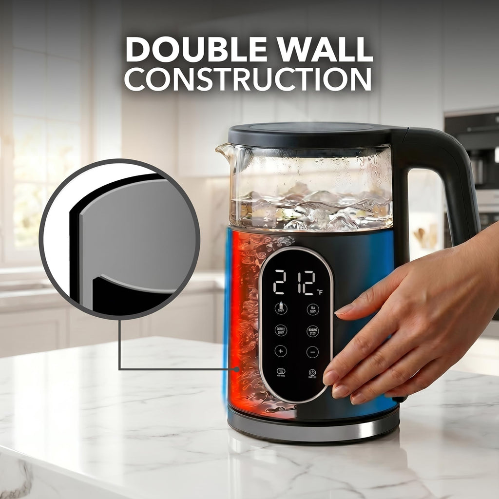 OVENTE 1.7L Electric Kettle with Digital Touchscreen, 1500W, Black KD96B