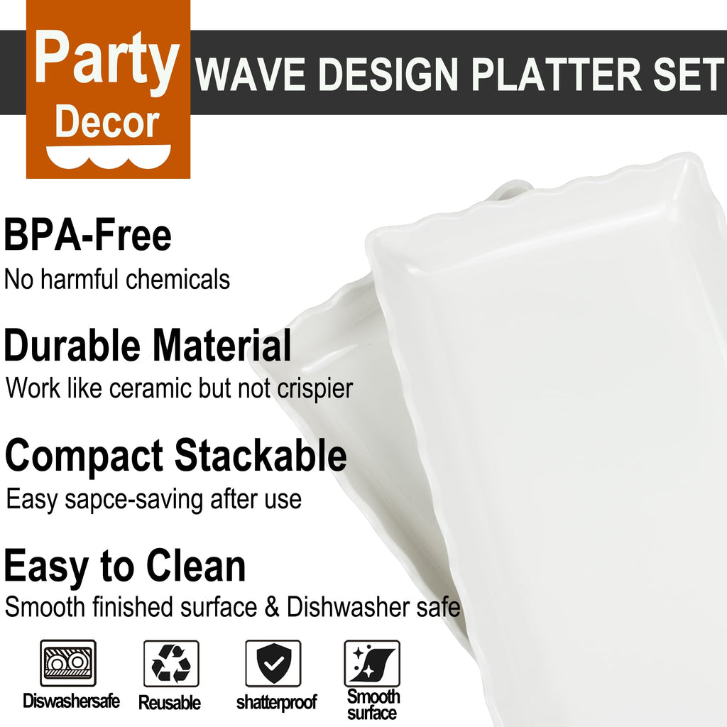 KAQAHIDO 17" x 8" x 1.5" White Serving Tray Set
