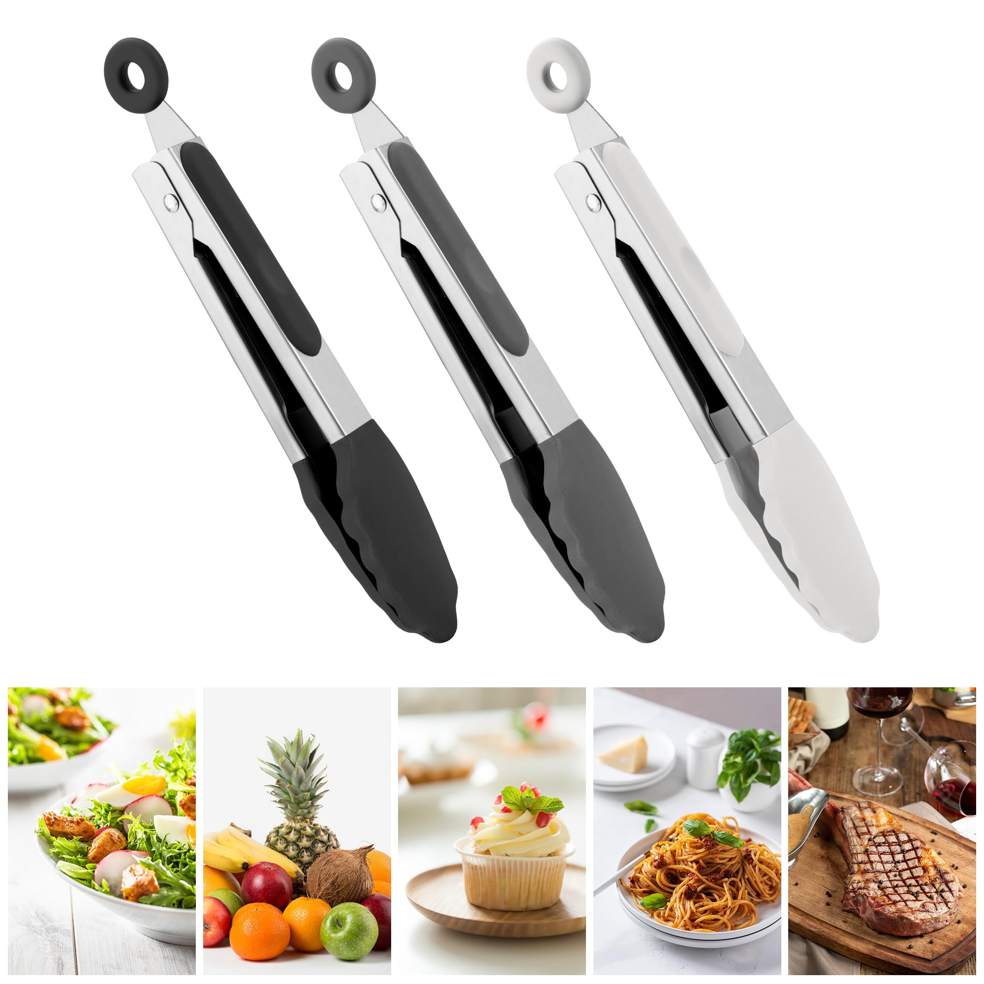 7-Inch Kitchen Tongs Set of 3, Cooking Tongs with Silicone Tips