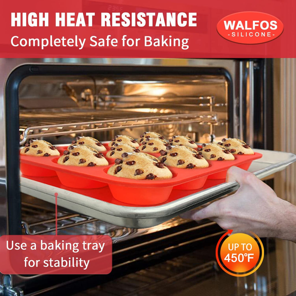 Walfos Silicone Muffin Pan Set of 3, Including Regular 12 Cups Muffin Pans, 24 Cups Mini Muffin Pan & 6 Cups Muffin Top Pan, Non-Stick Cupcake Pan, Easy to Pop Out & Dishwasher Safe