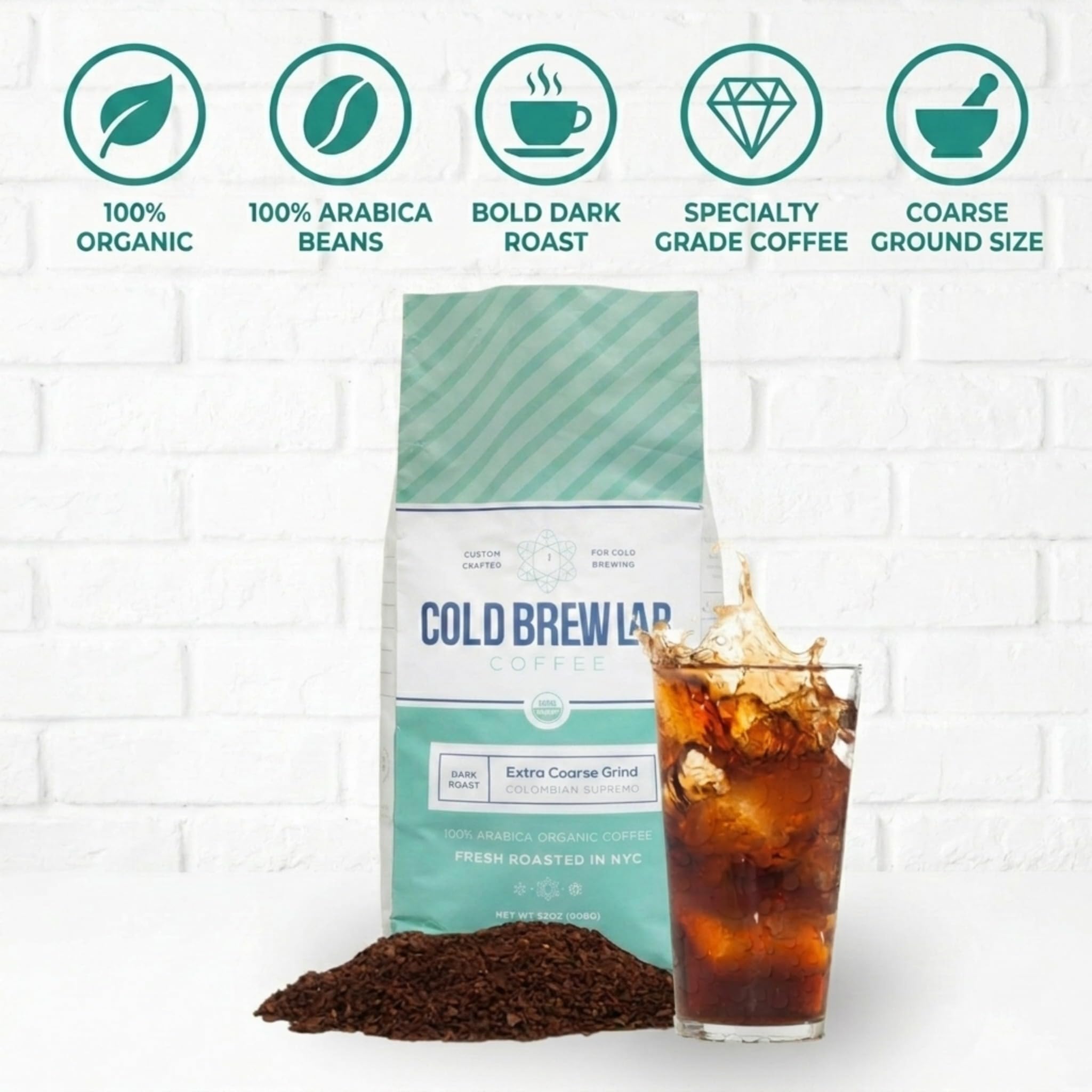 Cold Brew Organic Coarse Ground Coffee, Colombian Supremo, Dark Roast, Coarse Grind for Cold Brew Coffee & French Press, 2 LB