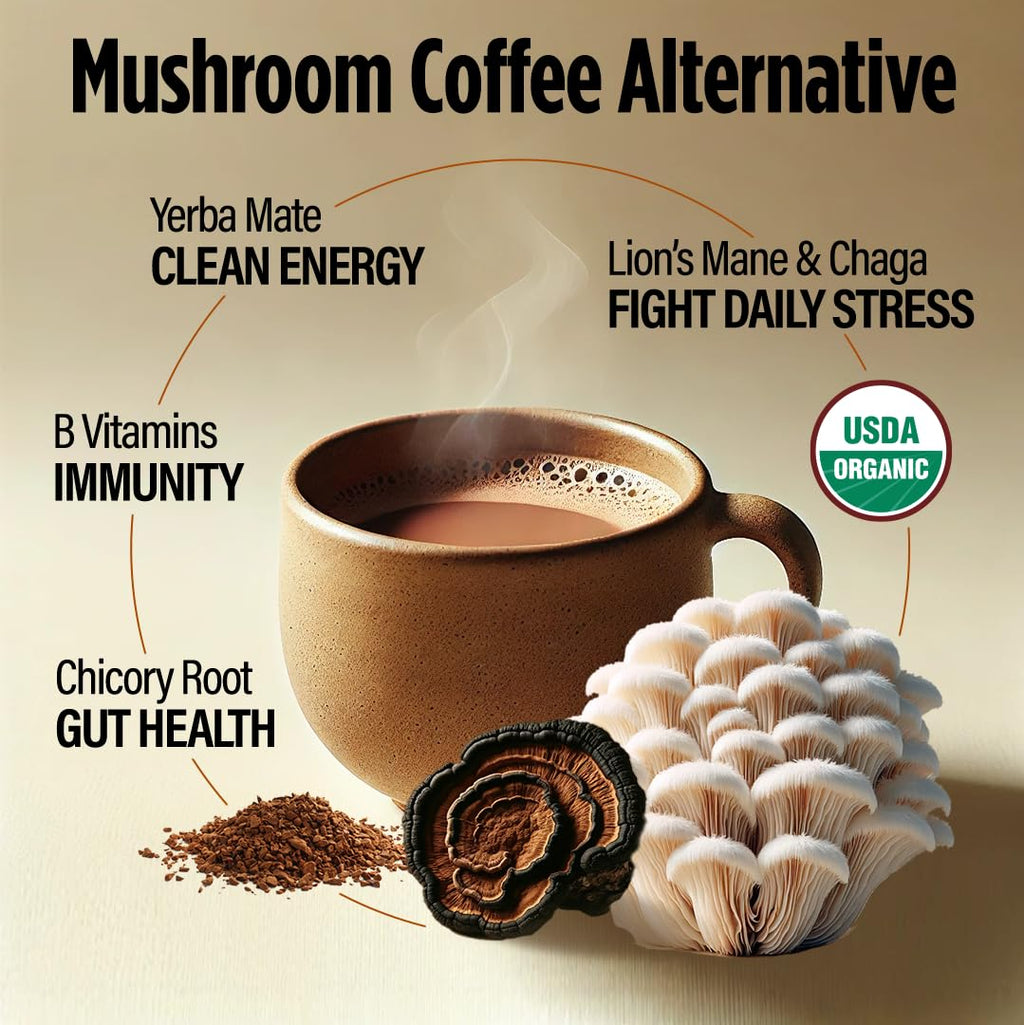 VitaCup Mushroom Coffee Alternative Instant Drink Mix, 30 Servings
