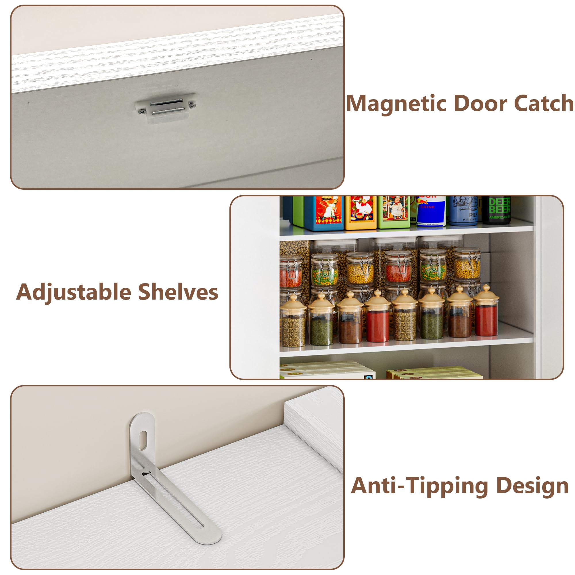 BORNOON Pantry Organizers and Storage Cabinet, 67.7” Barn Door White Kitchen Cabinet with Drawers and Adjustable Shelf, Tall Pantry for Kitchen, Dining Room, Living Room