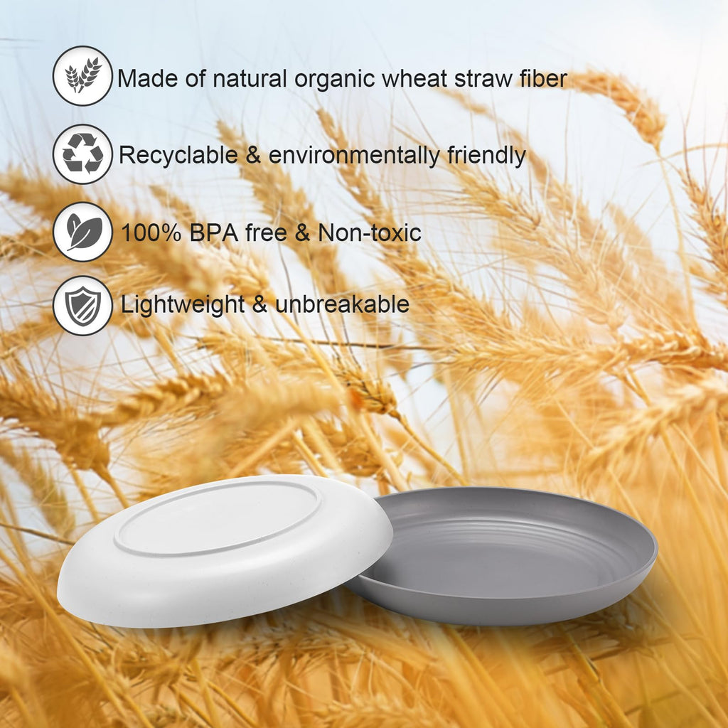 HEYCOME 12 Pcs Unbreakable Deep Dinner Plates Set, 10 inch Reusable Plastic Wheat Straw Plates, Microwave and Dishwasher Safe Plate for Kitchen, Lightweight Plate for Dessert, BPA Free, Gray