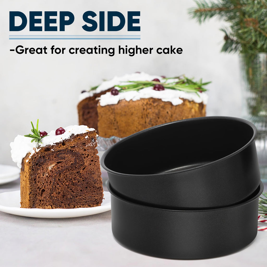 E-far 9½ x 3 Inch Cake Pan Set of 2, Nonstick Stainless Steel Round Cake Pans Tin for Baking Birthday Wedding Layer Cakes, Stainless Steel Core & Non-toxic Coating, Deep & Straight Side