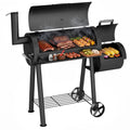 MFSTUDIO Barrel Charcoal Grill w/Offset Smoker w/ 512 SQ.IN. Cooking Area