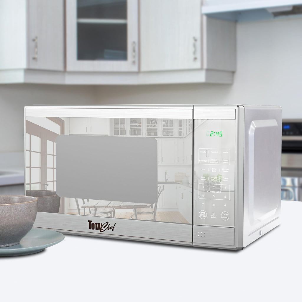 Total Chef 0.7 Cu Ft Microwave Oven - Countertop Small Kitchen Appliance, Stainless Steel Microwave with Digital Touch, Pre-Set Functions, 10” Turntable, 700 Watt