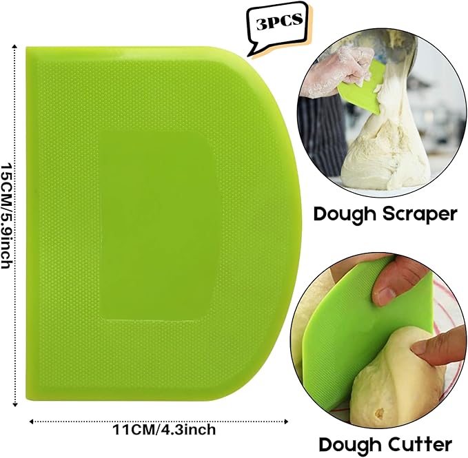 SURDOCA Dough Scraper Bench Scraper - 3P 5.9x4.3" Plastic Flexible Bowl Scraper, Sharp Edge & Angles Cake Scraper. Non-Slip Bakeware Decorating Tools Sculpting & Modeling Tools - White+Yellow+White