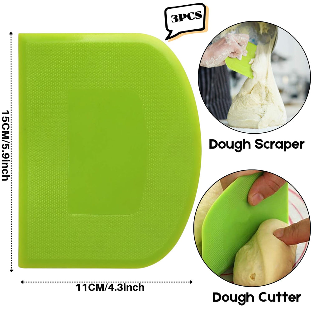 SURDOCA Dough Scraper Bench Scraper - 3P 5.9x4.3" Plastic Flexible Bowl Scraper, Sharp Edge & Angles Cake Scraper. Non-Slip Bakeware Decorating Tools Sculpting & Modeling Tools - Pure Yellow
