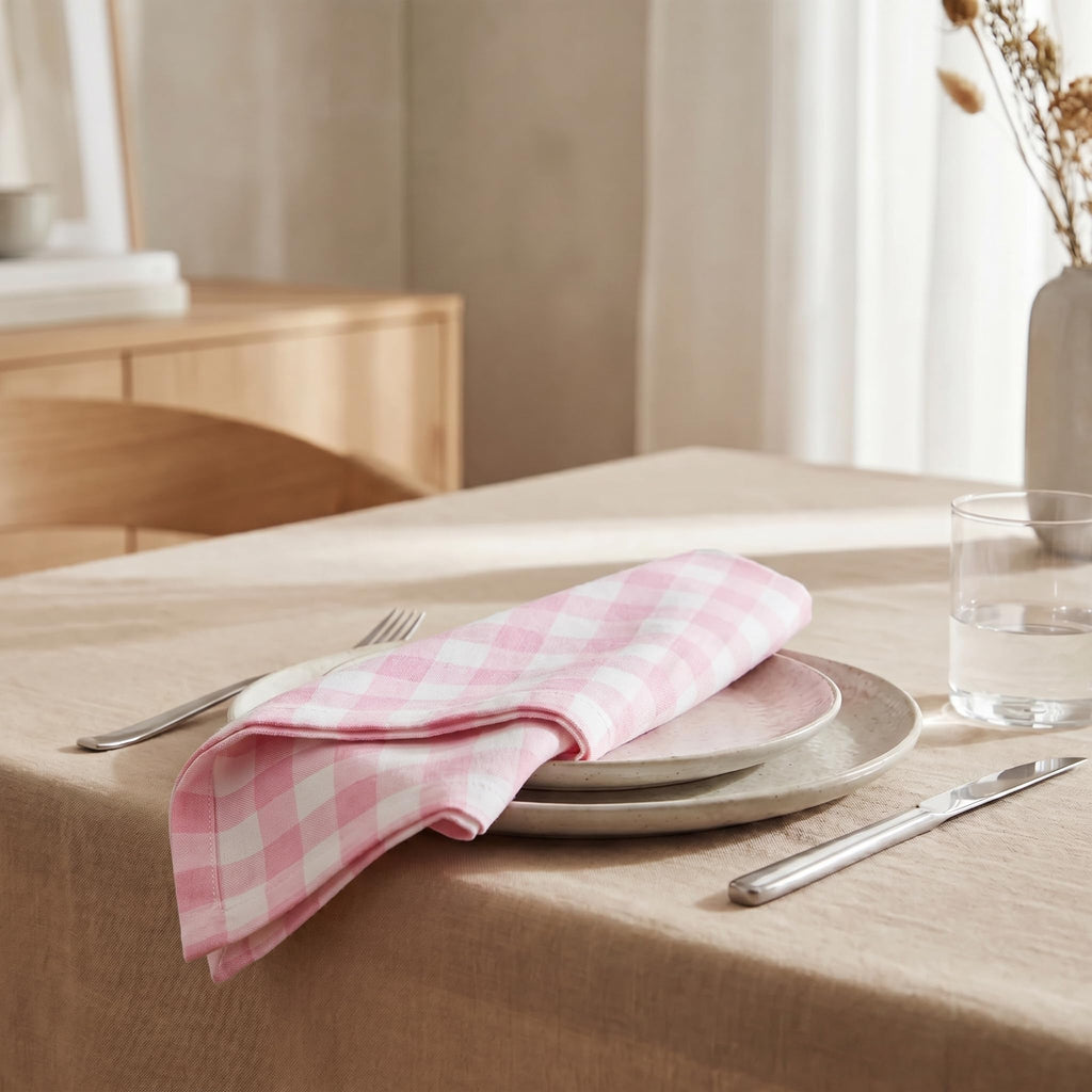 Urban Villa Cloth Napkins Cotton 12x12 (Set of 12) Pink/White