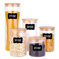 PUSCRIENO Glass Food Storage Jars, Food Containers with Airtight Bamboo Lids for Pasta, Cookies, Nuts, Coffee Beans, Cereal, Glass Canisters for Kitchen, Pantry Organization,Set of 5