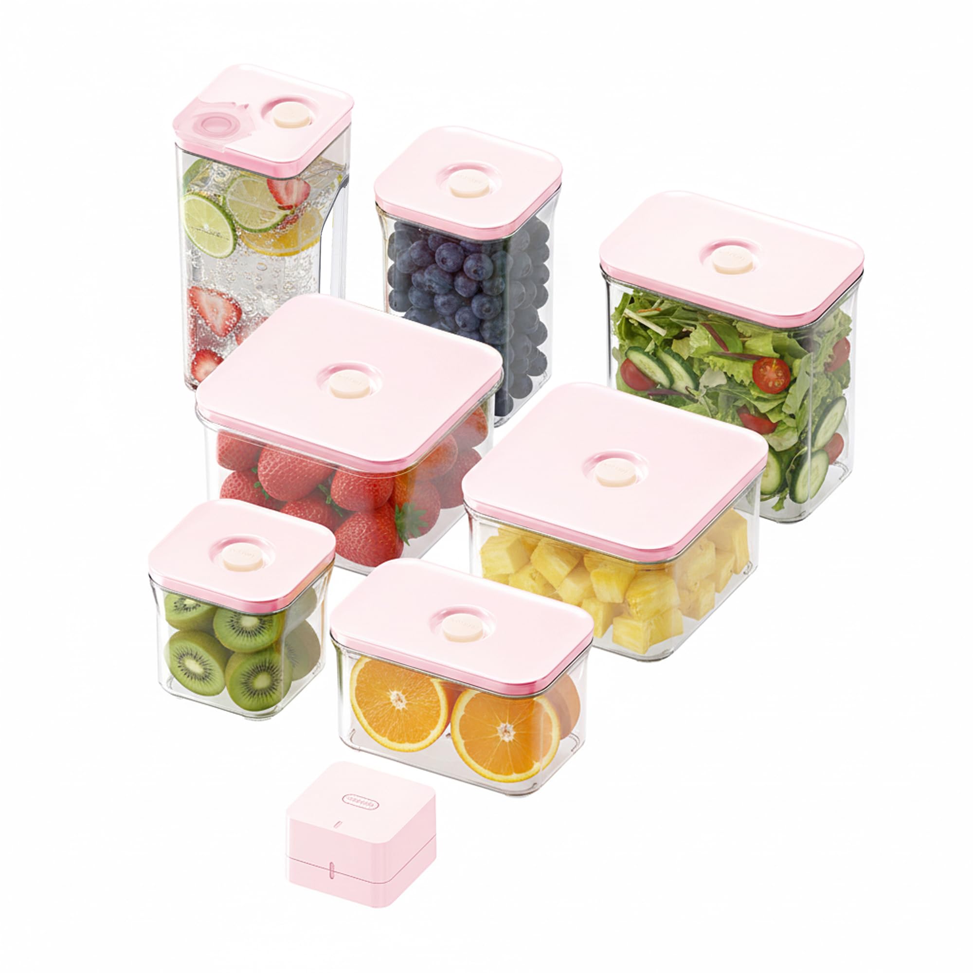 VAKUEN Premium Airtight Food Storage Containers ROSE 8P/SET, 6pcs Container, 1pcs Water Pitcher and Vacuum Sealer. Patented Double Silicone Lining, 100% Leak Proof, BPA-FREE