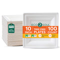 ECO SOUL 10 Inch Disposable Bagasse Paper Plates (100 Pack, Square)