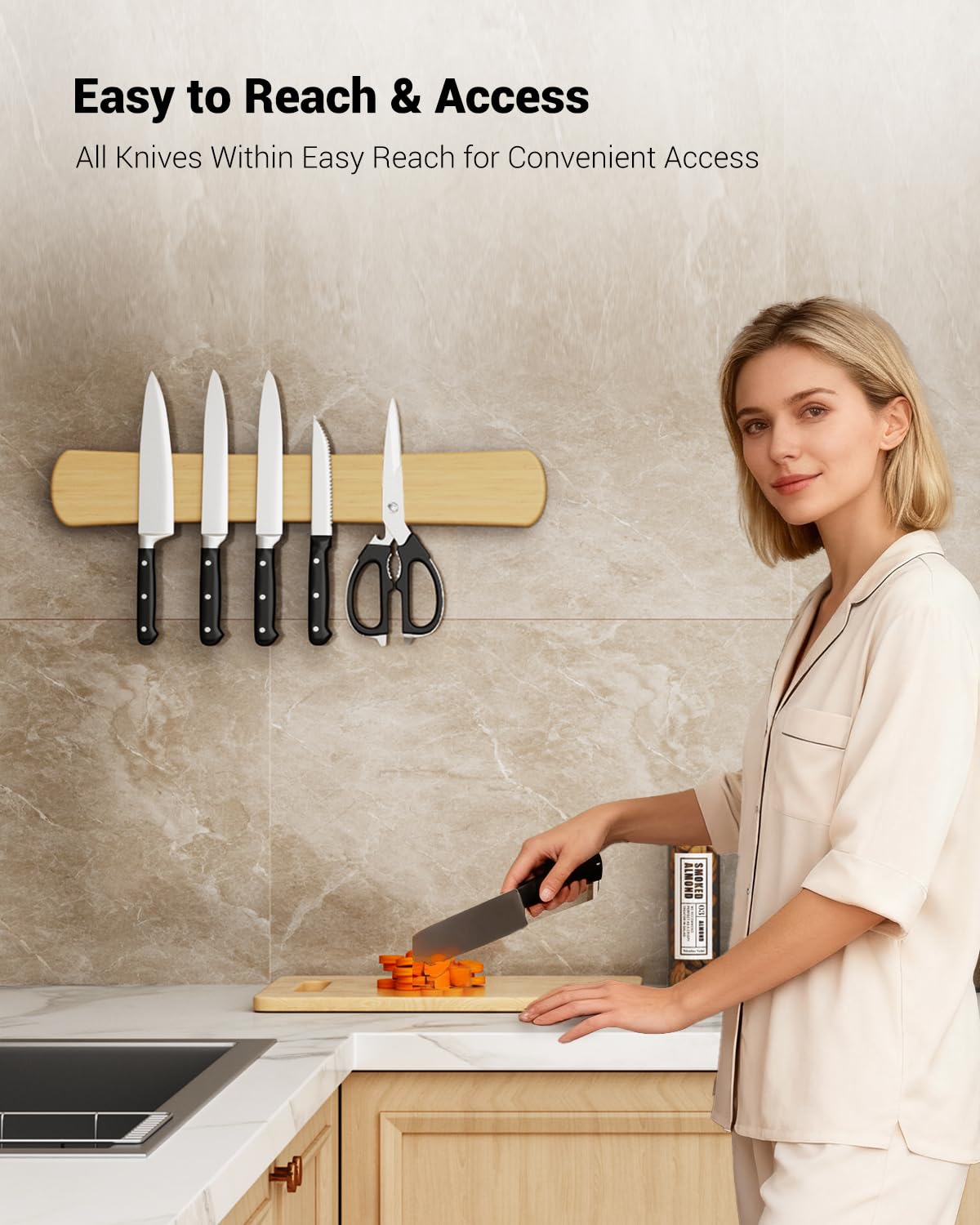 Magnetic Knife Holder, 18 Inch Bamboo Wood Knife Strip for Wall or Fridge