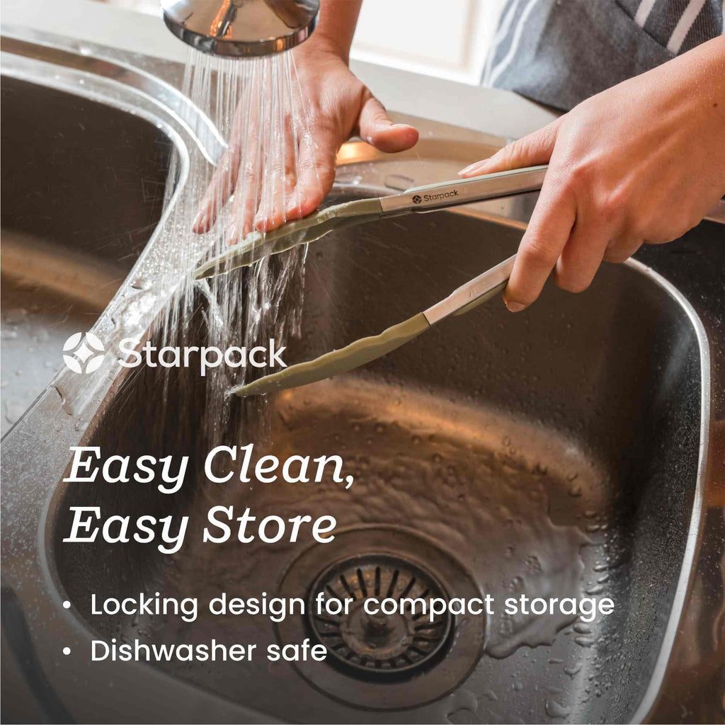 Starpack Get a Grip Silicone Kitchen Tongs (12 Inch) - LFGB Non Toxic, 600°F Heat Resistant, BPA-Free - Heavy-Duty Stainless Steel, Locking - Dishwasher Safe for Nonstick Cookware