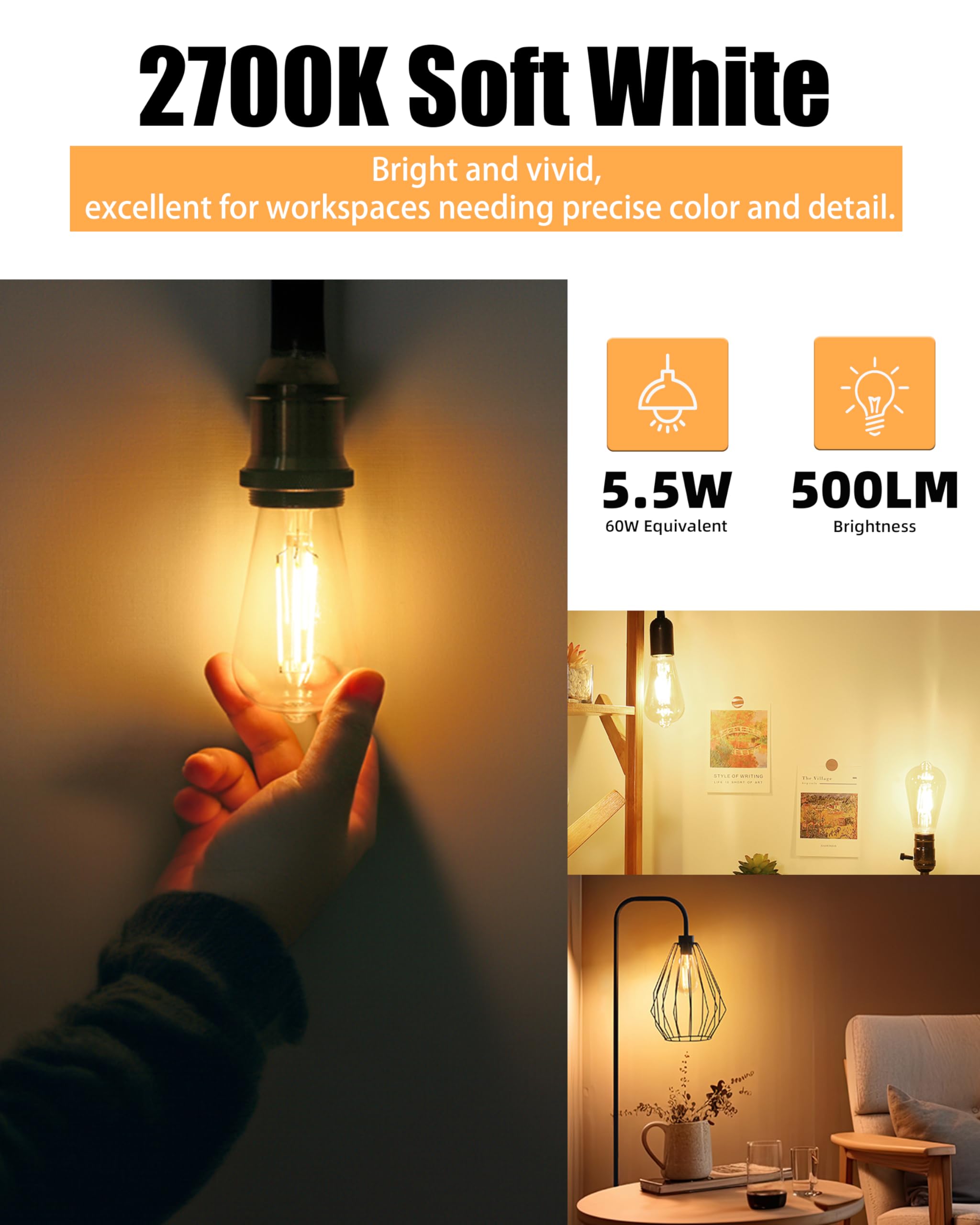 Lumiverse 120 Pack E26 led Bulb 60 watt dimmable Vintage LED Edison Bulbs 5.5W, 60W Equivalent, 2700K Soft White, Antique Style ST19/ST58 LED Light Filament Bulbs, CRI 90+, E26 Base