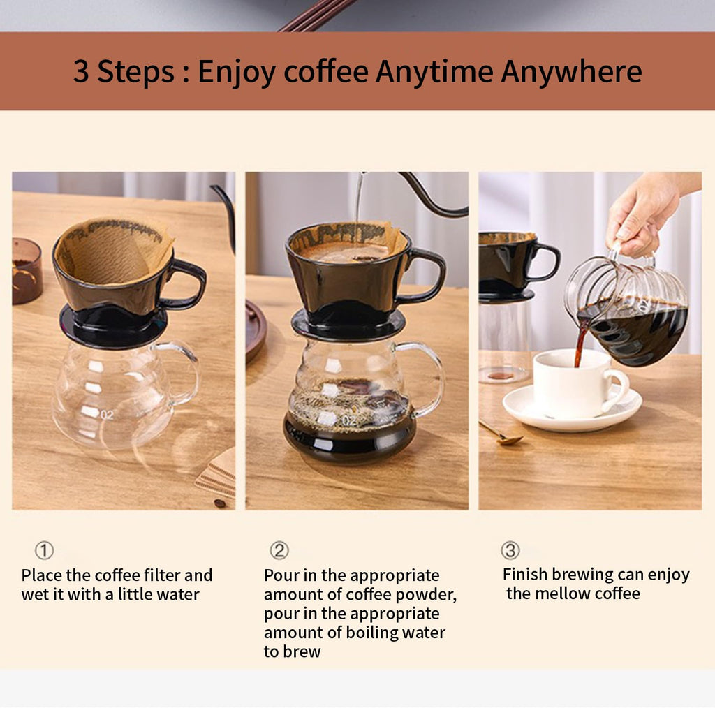 Marirao Pour Over Coffee Maker, Single Cup Coffee Dripper, Manual Porcelain Slow Brewing Accessories for Travel, Camping, Office, Home, Cafe, Coffee Gifts (Black, Medium)