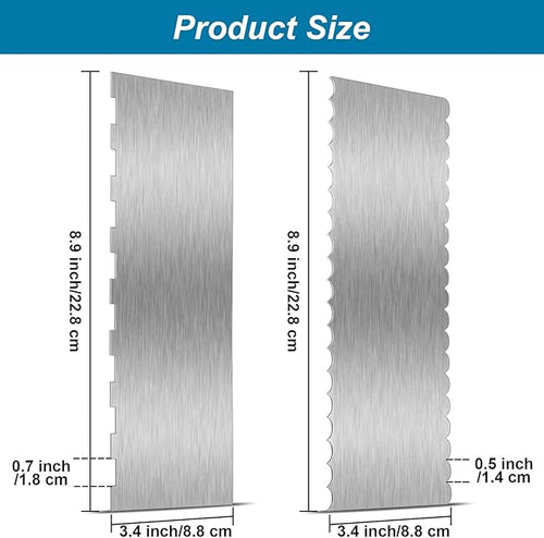 2 Pcs 9 in Double Sided Comb Stainless Steel Cake Scraper Smoother