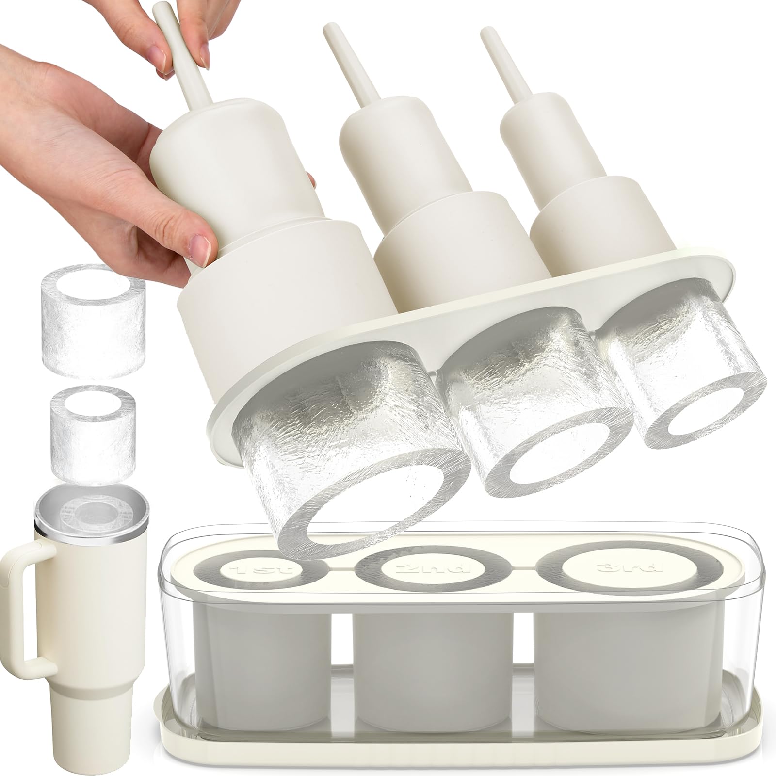 3 Pcs Silicone Ice Cube Tray for 30-40 Oz Tumblers with Lid and Storage Bin